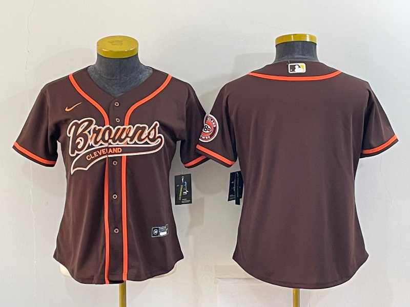 Women%27s Cleveland Browns Blank Brown With Patch Cool Base Stitched Baseball Jersey